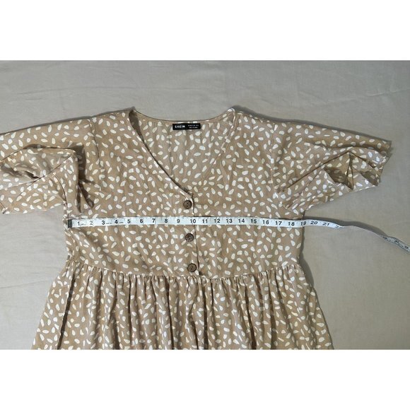 EUC Women's Shein Peasant Dress Khaki Tan‎ White Size Medium - Picture 6 of 13